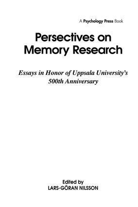 Lars-Goran Nilsson - Perspectives on Memory Research, Inbunden