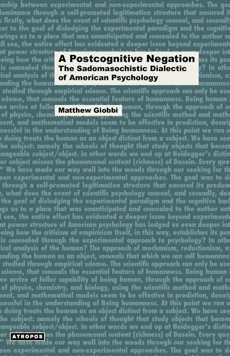 Matthew Giobbi, Wolfgang Schirmacher - Postcognitive Negation, Häftad