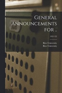bokomslag General Announcements for ..; 1921/22