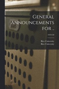 bokomslag General Announcements for ..; 1919/20