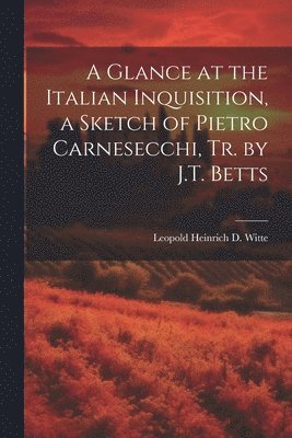 bokomslag A Glance at the Italian Inquisition, a Sketch of Pietro Carnesecchi, Tr. by J.T. Betts