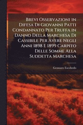 bokomslag Brevi Osservazioni in Difesa Di Giovanni Patti Condannato Per Truffa in Danno Della Marchesa Di Cassibile Per Avere Negli Anni 1898 E 1899 Carpito Delle Somme Alla Suddetta Marchesa