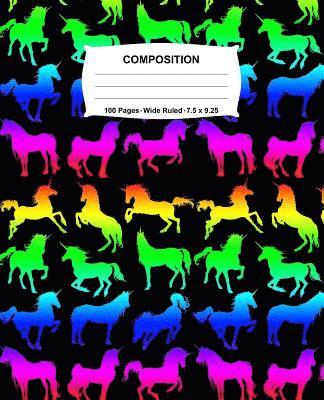 bokomslag Composition Notebook: Unicorns Rainbow Neon Notebook Wide Ruled 100 Pages 7.5 x 9.25