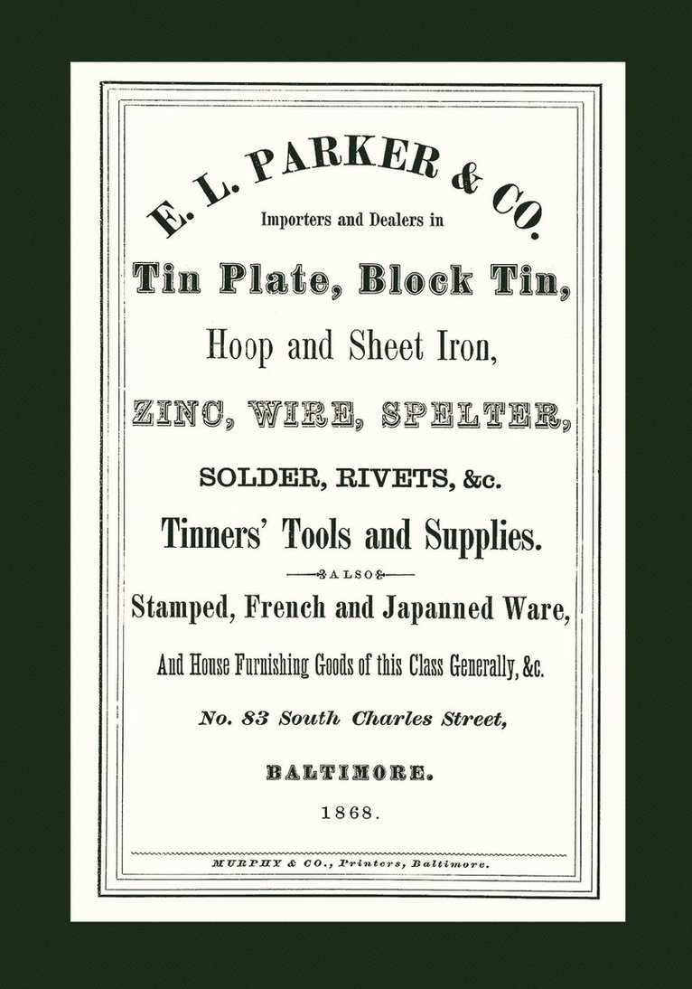 E. L. Parker & Co. Tinners' Tools & Supplies, Baltimore 1868 1