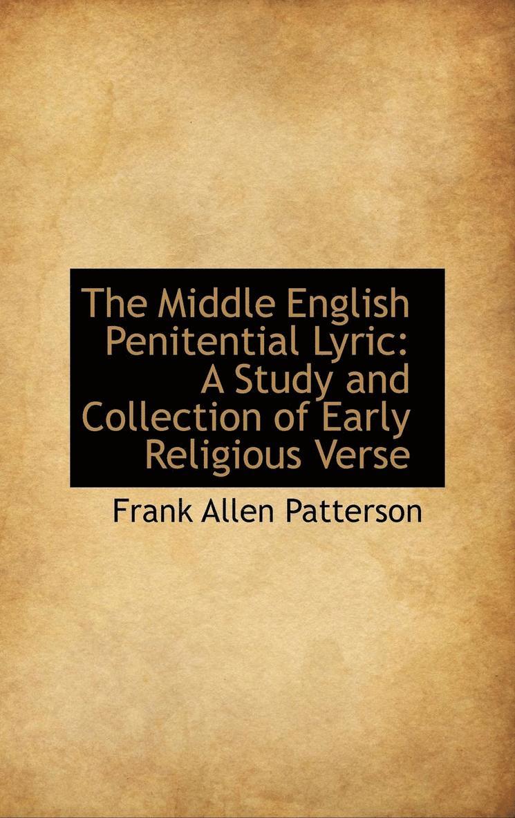 The Middle English Penitential Lyric 1