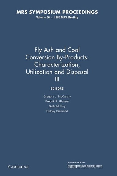 Gregory J. McCarthy, Fredrik P. Glasser, Della M. Roy, Sidney Diamond - Fly Ash and Coal Conversion By-Products: Characterization, Utilization and Disposal III: Volume 86, Häftad
