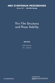 bokomslag Thin Film Structures and Phase Stability: Volume 187