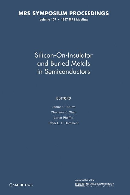 James C. Sturm, Chenson K. Chen, Loren Pfeiffer, Peter L. F. Hemment - Silicon-on-Insulator and Buried Metals in Semiconductors: Volume 107, Häftad