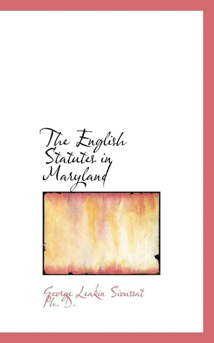 The English Statutes in Maryland 1