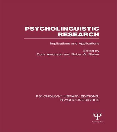 Doris Aaronson, Robert Rieber - Psycholinguistic Research (PLE: Psycholinguistics), Häftad