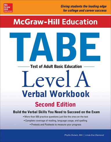 Phyllis Dutwin, Linda Eve Diamond - McGraw-Hill Education TABE Level A Verbal Workbook, Second Edition, Häftad