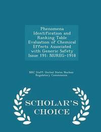 bokomslag Phenomena Identification and Ranking Table Evaluation of Chemical Effects Associated with Generic Safety Issue 191