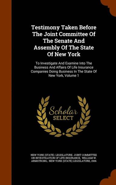 New York (State) Legislature Joint Com, William W. Armstrong, New York (State) Legislature - Testimony Taken Before The Joint Committee Of The Senate And Assembly Of The State Of New York, Inbunden