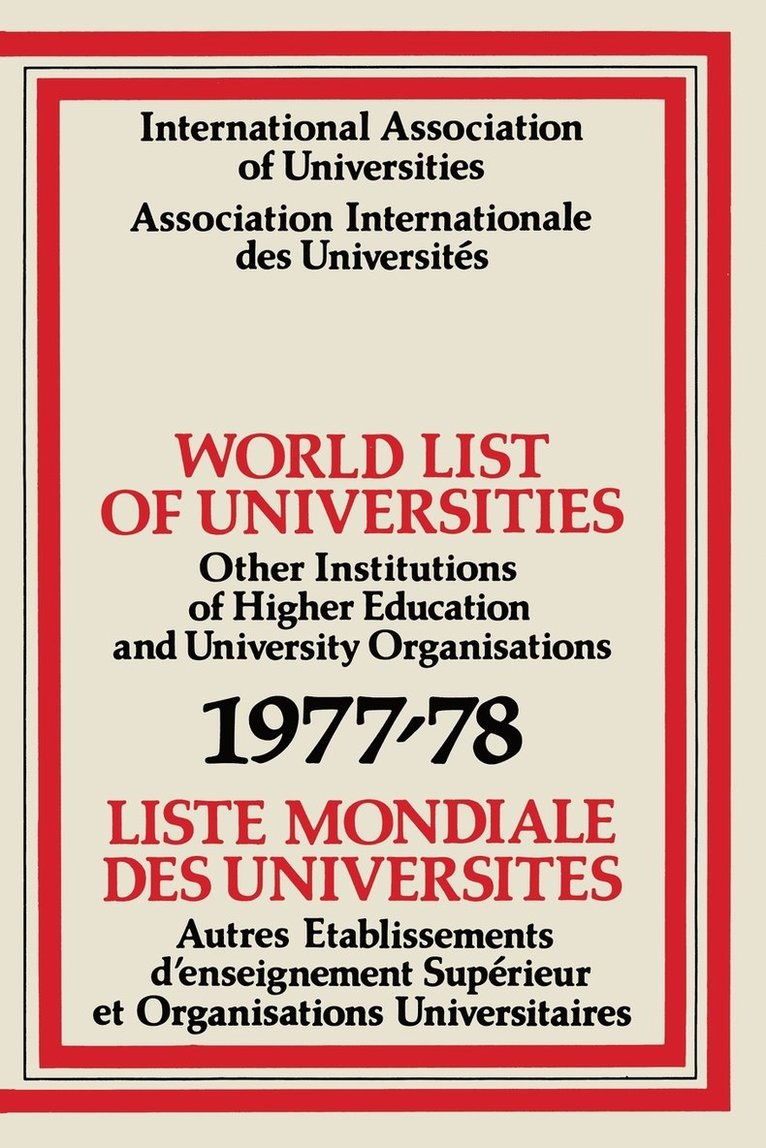 World List of Universities 197778 / Liste Mondiale des Universites 1