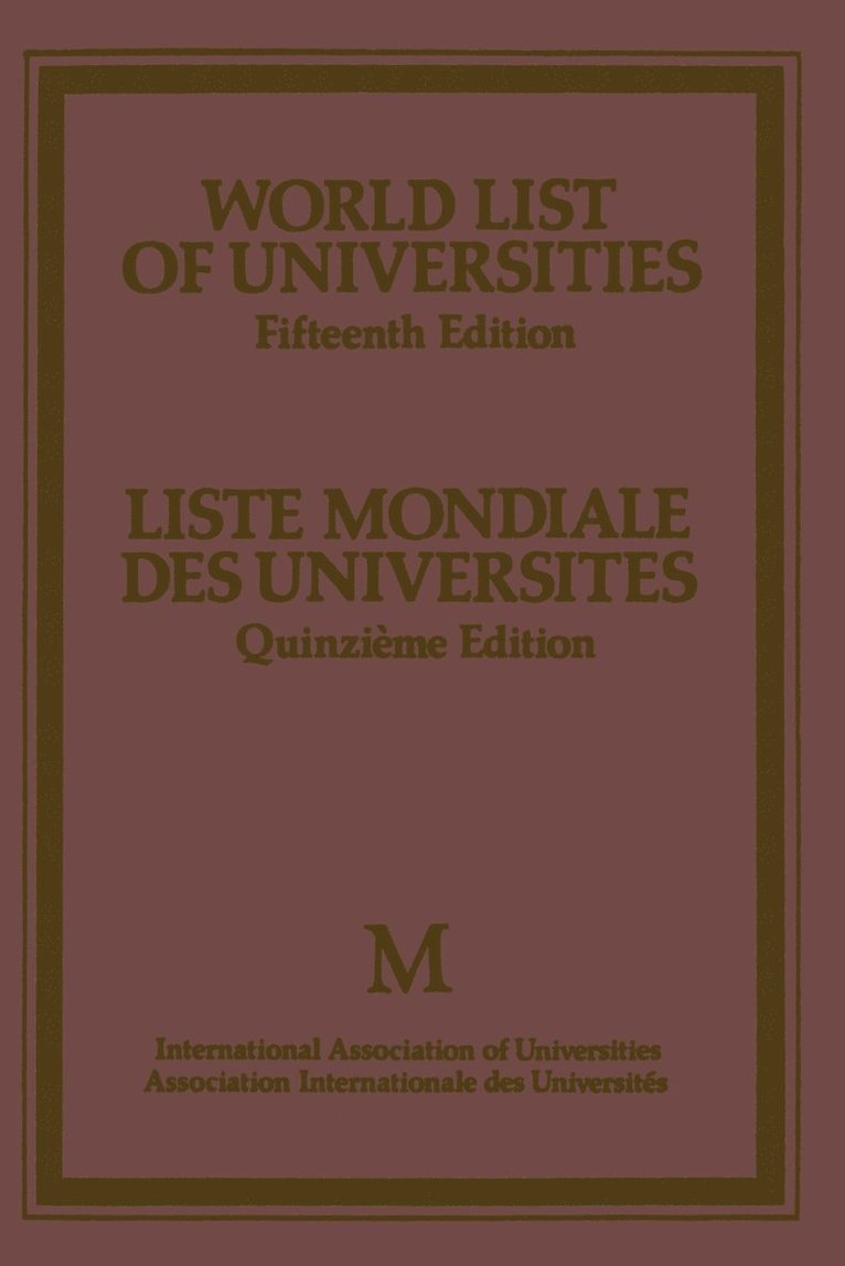 World List of Universities / Liste Mondiale des Universites 1