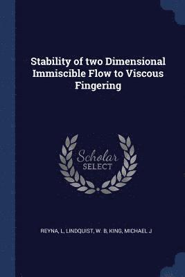 L Reyna, W B Lindquist, Michael J King, L. Reyna, W. B. Lindquist, Michael J. King - Stability of two Dimensional Immiscible Flow to Viscous Fingering, Häftad