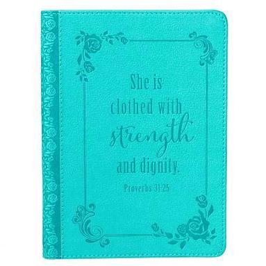 bokomslag Christian Art Gifts Classic Handy-Sized Journal Strength and Dignity Proverbs 31 Woman Bible Verse Inspirational Scripture Notebook W/Ribbon, Faux Lea