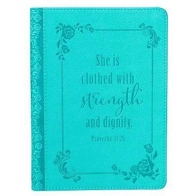 Christian Art Gifts Classic Handy-Sized Journal Strength and Dignity Proverbs 31 Woman Bible Verse Inspirational Scripture Notebook W/Ribbon, Faux Lea 1