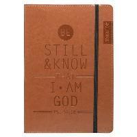 Christian Art Gifts Tan Faux Leather Journal, Be Still and Know - Psalm 46:10, Flexcover Inspirational Notebook W/Elastic Closure 160 Lined Pages W/Sc, Inbunden