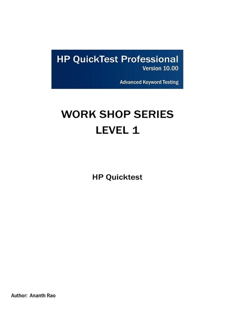 Ananth Rao - HP Quicktest Professional Workshop Series, Häftad
