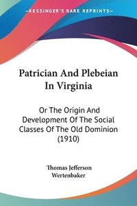 bokomslag Patrician and Plebeian in Virginia: Or the Origin and Development of the Social Classes of the Old Dominion (1910)
