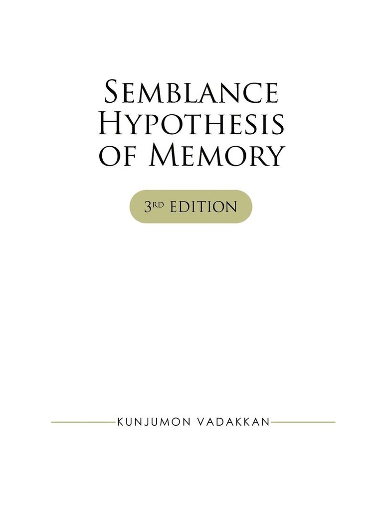 Kunjumon I Vadakkan, Kunjumon Vadakkan - Semblance Hypothesis of Memory, Häftad