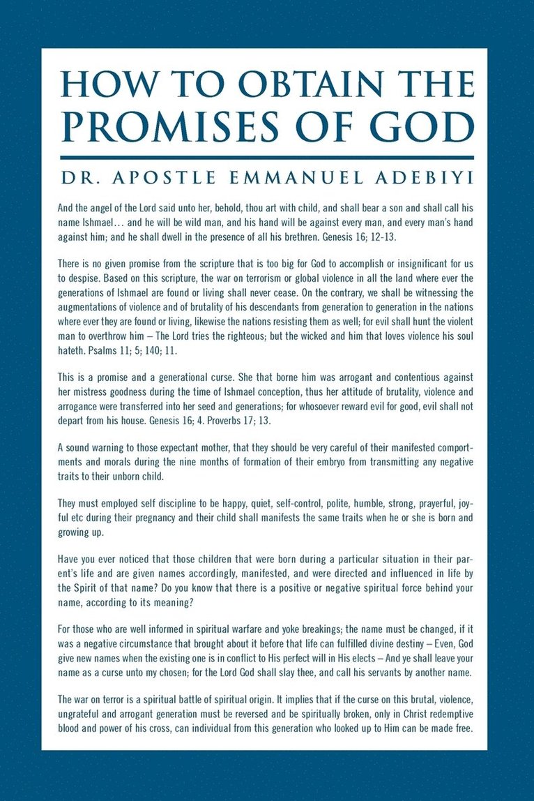 Apostle Emmanuel Adebiyi, Dr Apostle Emmanuel Adebiyi - How to Obtain the Promises of God, Häftad