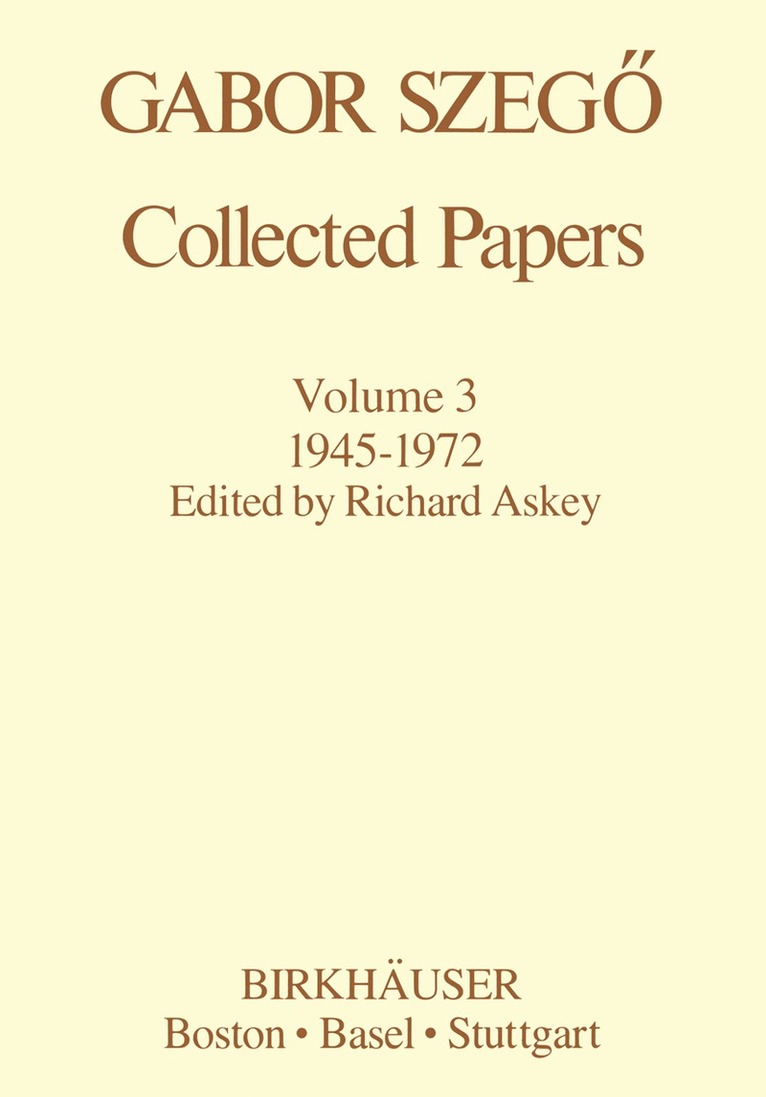 Gabor Szeg: Collected Papers 1