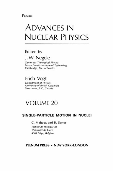 J.W. Negele, Erich W. Vogt - Advances in Nuclear Physics, Häftad