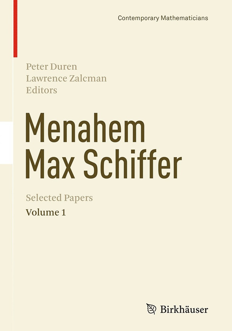 Peter Duren, Lawrence Zalcman - Menahem Max Schiffer: Selected Papers Volume 1, Häftad
