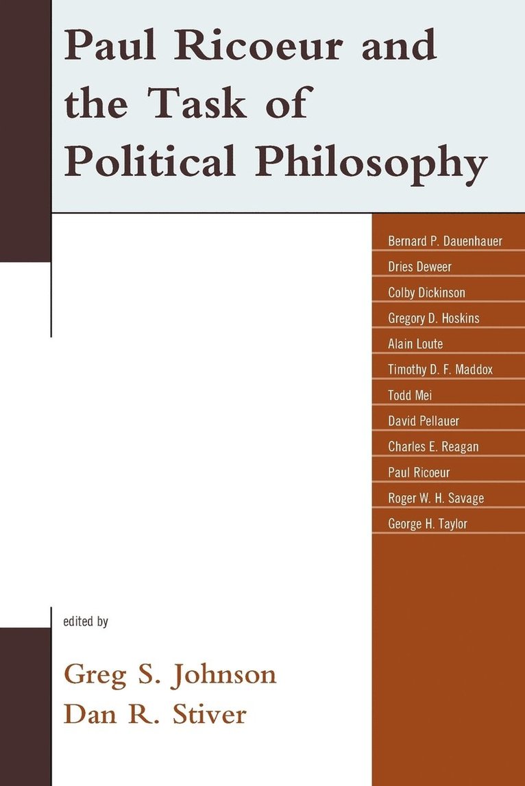 Greg S. Johnson, Dan R. Stiver - Paul Ricoeur and the Task of Political Philosophy, Häftad