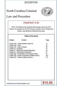bokomslag North Carolina Criminal Law and Procedure-Pamphlet 20