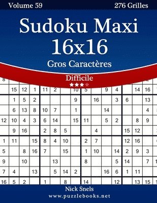 bokomslag Sudoku Maxi 16x16 Gros Caractères - Difficile - Volume 59 - 276 Grilles