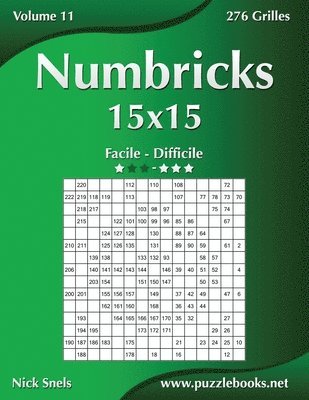 Nick Snels - Numbricks 15x15 - Facile à Difficile - Volume 11 - 276 Grilles, Häftad