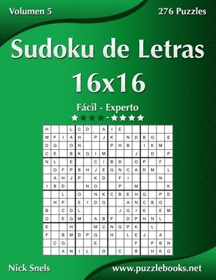 bokomslag Sudoku de Letras 16x16 - De Fcil a Experto - Volumen 5 - 276 Puzzles