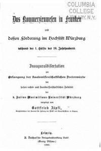 Das Kommerzienwesen in Franken und dessen Förderung im Hochstift Würzburg während der 1. Hälfte des 18. Jahrhunderts 1