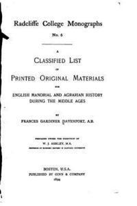 A Classifed List of Printed Original Materials 1