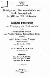 bokomslag Beitrage zur Finanzgeschichte der Stadt Braunschweig im XIII. und XIV. Jahrhundert