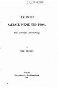 Italische sakrale Poesie und Prosa, Eine metrische Untersuchung 1