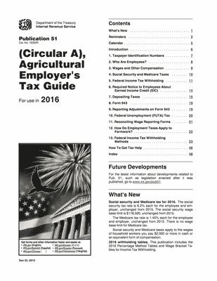 bokomslag Publication 51 (2016), (Circular A), Agricultural Employer's Tax Guide