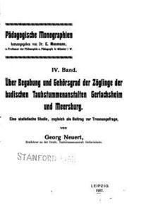 bokomslag Über Begabung Und Gehörsgrad Der Zöglinge Der Badischen Taubstummenanstalten