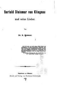 bokomslag Bertold Steinmar von Klingau und seine Lieder