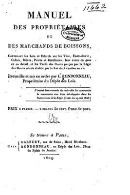 bokomslag Manuel des propriétaires et des marchands de boissons