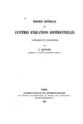 bokomslag Théorie générale des systèmes d'équations différentielles linéaires et homogénes