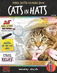 bokomslag Adult Coloring Book - Cats in Hats - Grayscale Sketch Coloring Pages for Adults
