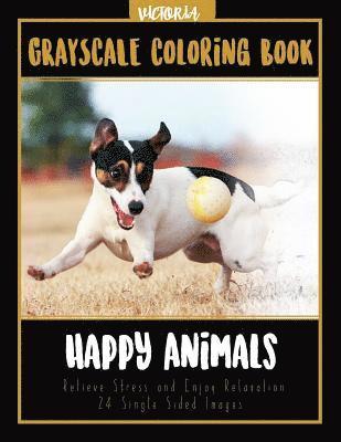 Happy Animals Grayscale Coloring Book: Relieve Stress and Enjoy Relaxation 24 Single Sided Images 1