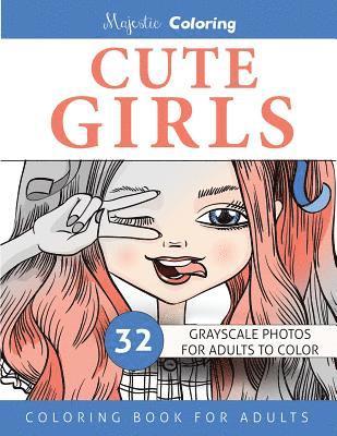 Cute Girls: Grayscale Coloring for Adults 1