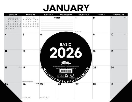 Willow Creek Press - Basic 2026 22 X 17 Large Monthly Deskpad, Häftad