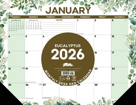 Willow Creek Press - Eucalyptus 2026 22 X 17 Large Monthly Deskpad, Häftad
