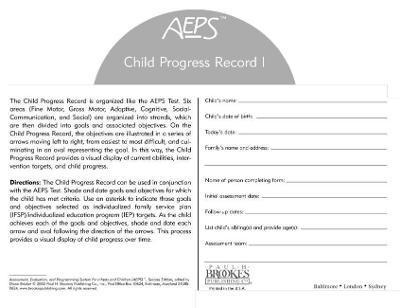 Diane Bricker, Betty Capt, Joann Johnson, Kristie Pretti-Frontczak, Kristine Slentz, Elizabeth Straka, Misti Waddell - Assessment, Evaluation, and Programming System for Infants and Children (Aeps(r)), Child Progress Record I: Birth to Three Years, Häftad